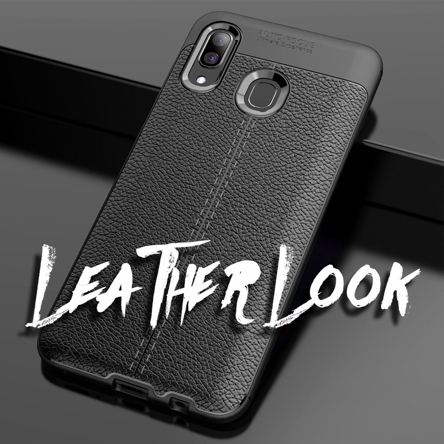 NALIA Leder-Look Hülle kompatibel mit Samsung Galaxy A20e, Ultra-Slim Handyhülle TPU Silikon Case Cover Skin, Dünne Phone Schutzhülle, Stoßfeste Etui Handy-Tasche Backcover Smartphone Bumper - Schwarz