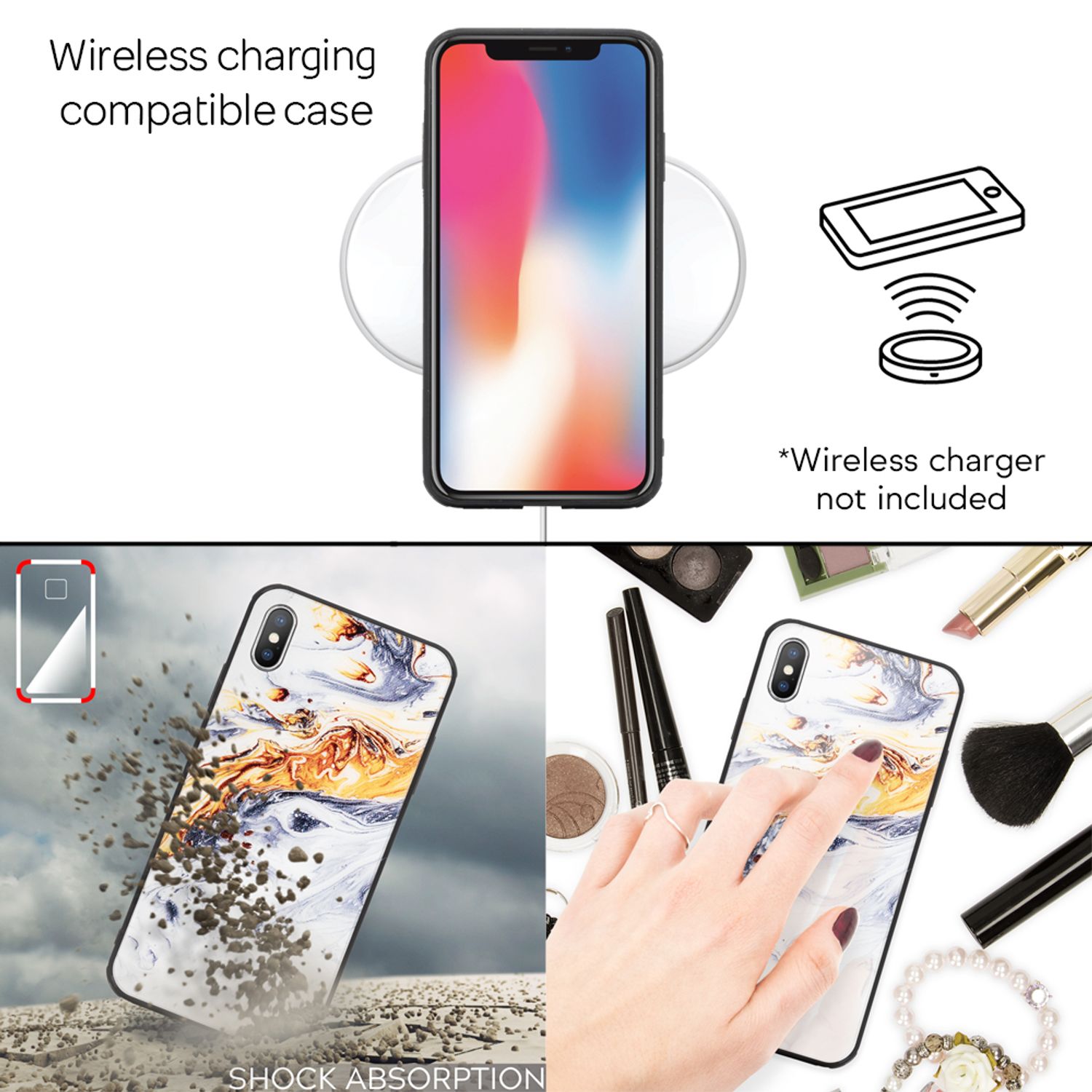 NALIA Hartglas Hülle kompatibel mit iPhone X / XS, Marmor Design Hard-Case aus 9H Tempered Glass & Silikon Bumper, Kratzfeste Handyhülle Phone Cover Schutzhülle Handy-Tasche