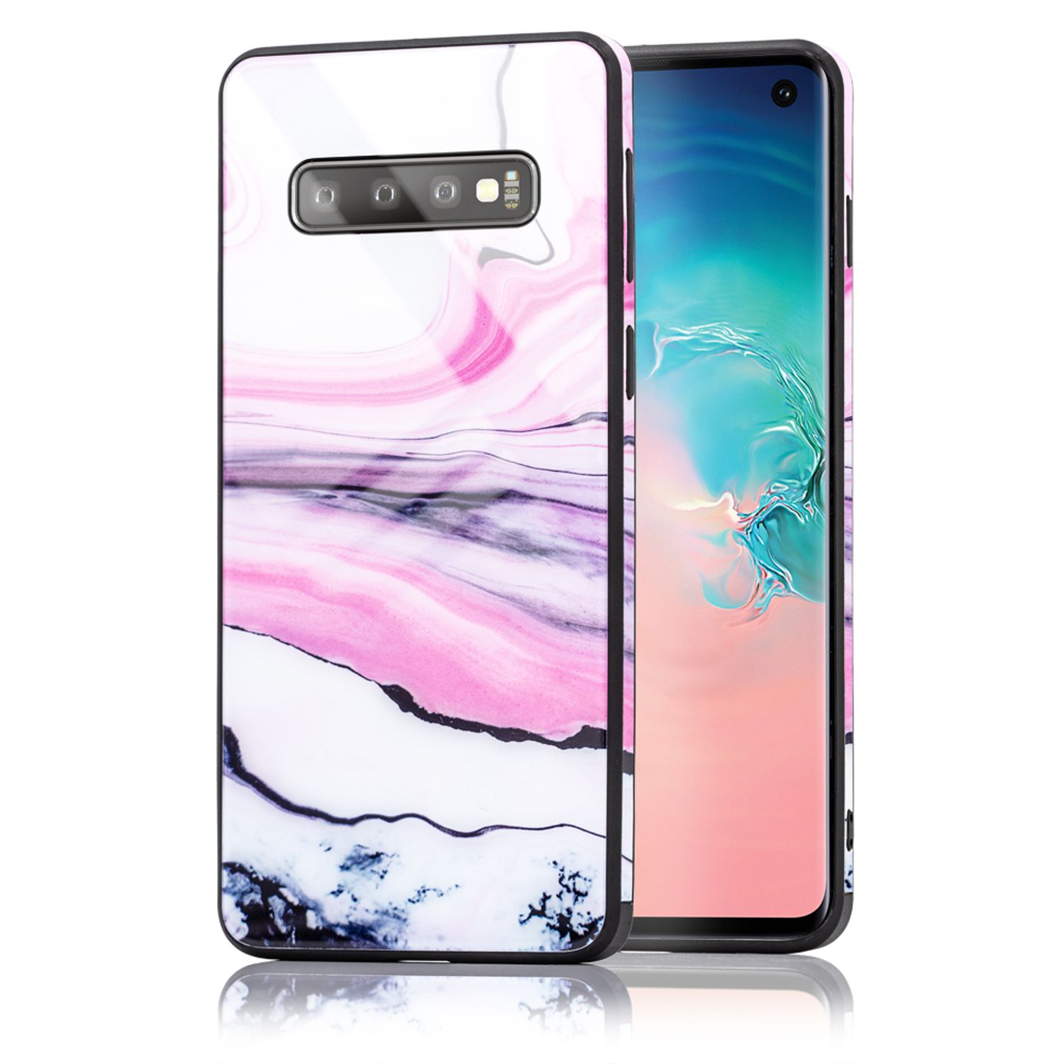 NALIA Hartglas Hülle kompatibel mit Samsung Galaxy S10, Marmor Design Hard-Case aus 9H Tempered Glass & Silikon Bumper, Kratzfeste Handyhülle Phone Cover Schutzhülle Handy-Tasche