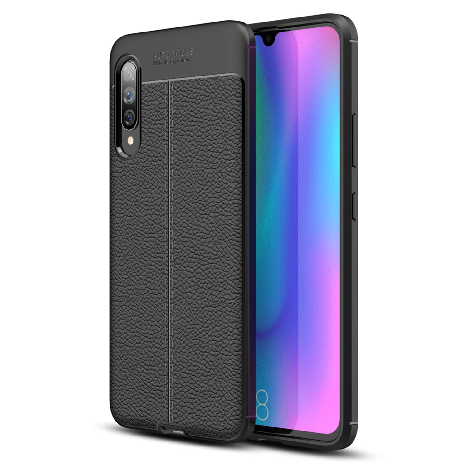 NALIA Design Case kompatibel mit Samsung Galaxy A90 5G Hülle, Leder Optik Stylische Handyhülle Stoßfeste Silikon Schutzhülle, Slim Phone Backcover Dünne Handy-Tasche Cover Etui Kratzfest - Schwarz