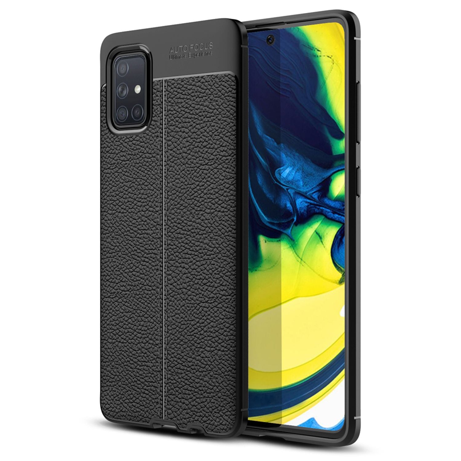 NALIA Design Case kompatibel mit Samsung Galaxy A51 Hülle, Leder Optik Stylische Handyhülle Stoßfeste Silikon Schutzhülle, Slim Phone Backcover Dünne Handy-Tasche Cover Kratzfest Lederhülle - Schwarz