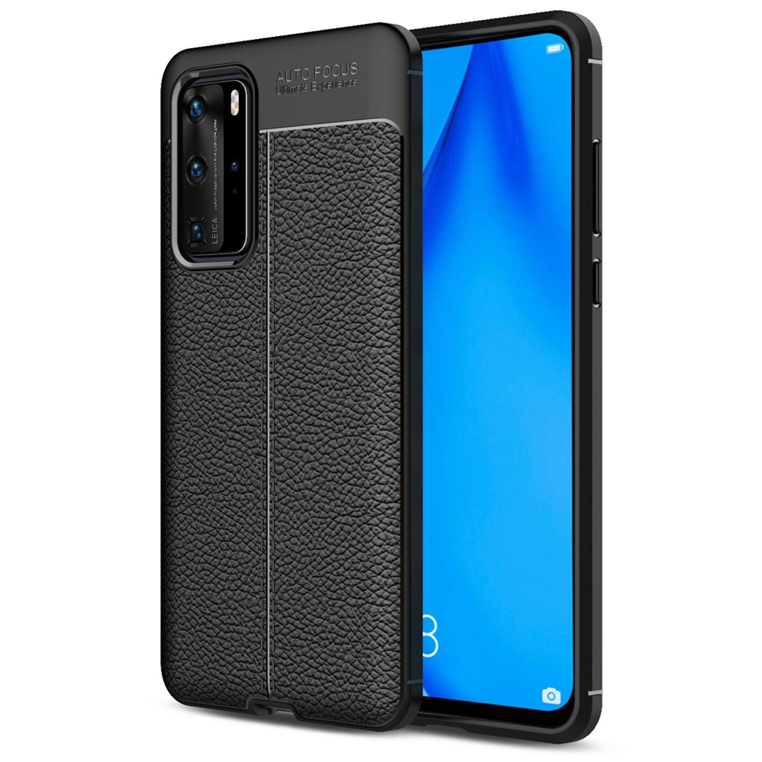 NALIA Design Case kompatibel mit Huawei P40 Pro Hülle, Leder Optik Stylische Handyhülle Stoßfeste Silikon Schutzhülle, Slim Phone Backcover Dünne Handy-Tasche Cover Kratzfest Bumper Etui - Schwarz