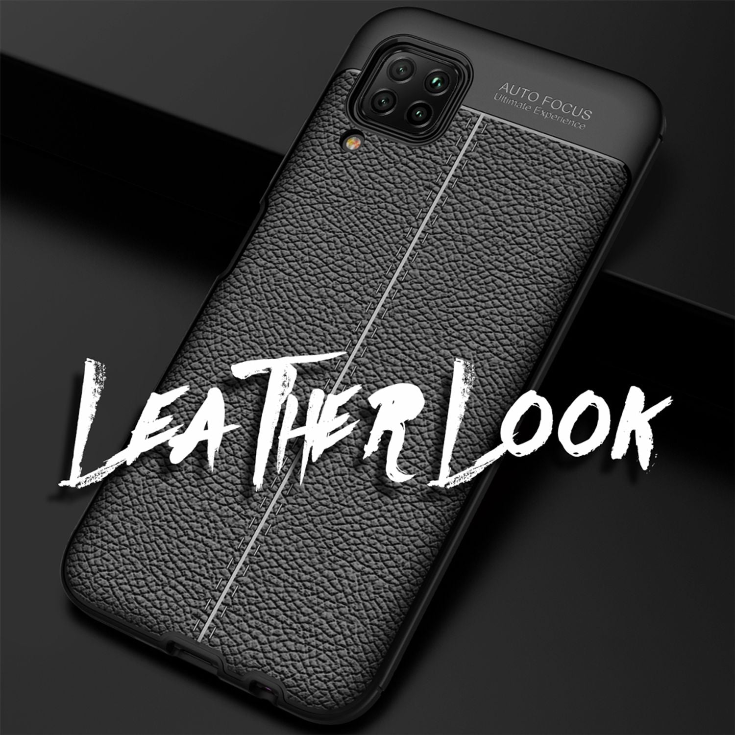 NALIA Design Case kompatibel mit Huawei P40 Lite Hülle, Leder Optik Stylische Handyhülle Stoßfeste Silikon Schutzhülle, Slim Phone Backcover Dünne Handy-Tasche Cover Bumper Kratzfest Etui - Schwarz