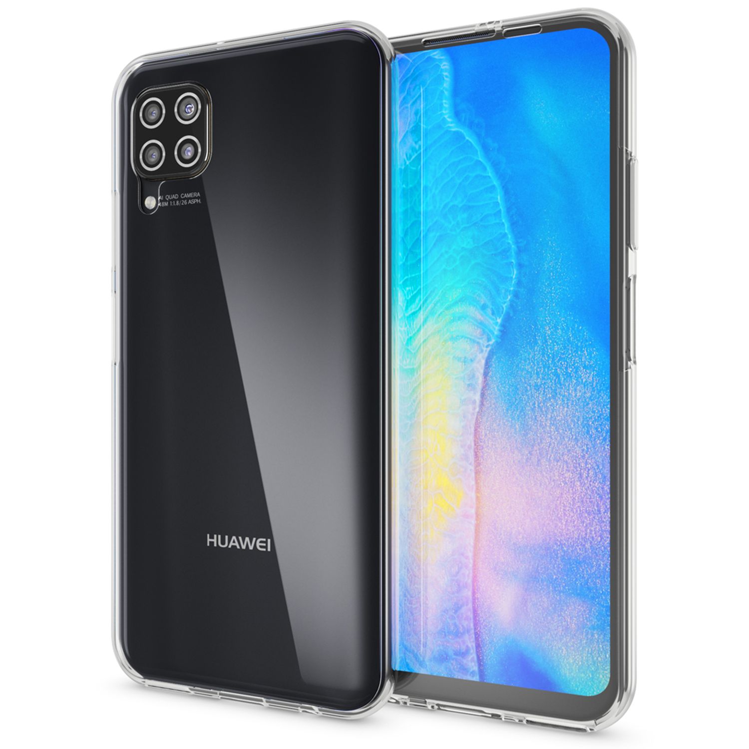 NALIA 360 Grad Case kompatibel mit Huawei P40 Lite Hülle, Silikon Full-Body Handyhülle Rundum Cover Dünn, Komplett-Schutz & Displayschutz Phone Bumper Ganzkörper Schutzhülle Soft Etui - Transparent