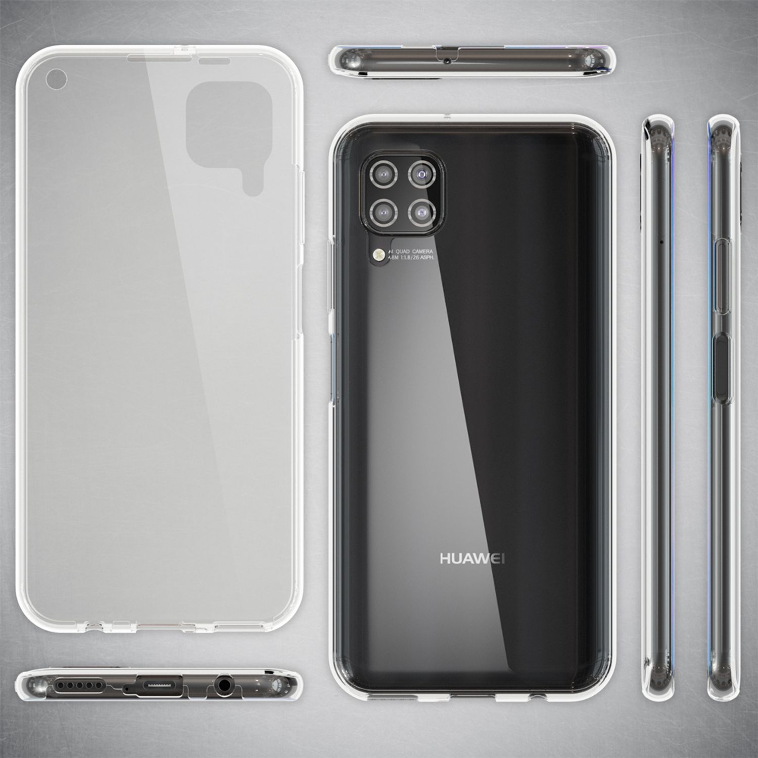 NALIA 360 Grad Case kompatibel mit Huawei P40 Lite Hülle, Silikon Full-Body Handyhülle Rundum Cover Dünn, Komplett-Schutz & Displayschutz Phone Bumper Ganzkörper Schutzhülle Soft Etui - Transparent