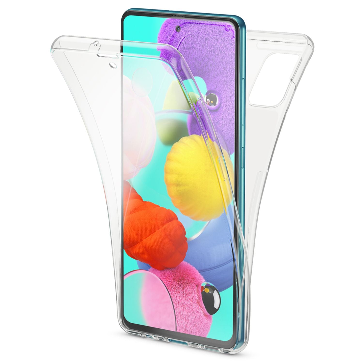 NALIA 360 Grad Case kompatibel mit Samsung Galaxy A51 Hülle, Silikon Full-Body Handyhülle Rundum Cover Dünn, Komplett-Schutz & Displayschutz Phone Bumper Ganzkörper Schutzhülle TPU Etui - Transparent