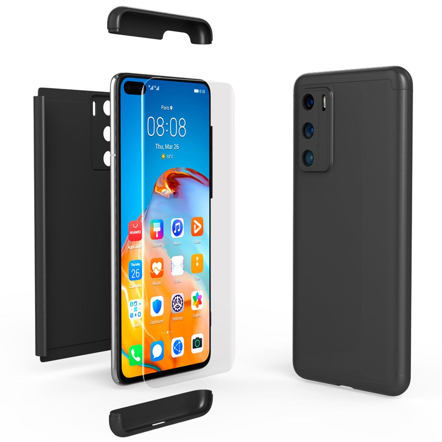 NALIA 360 Grad Handyhülle kompatibel mit Huawei P40 Hülle, Full-Cover & Glas vorne hinten Rundum Doppel-Schutz, Dünn Ganzkörper Phone Case Etui Handy-Tasche, Bumper & Displayschutz