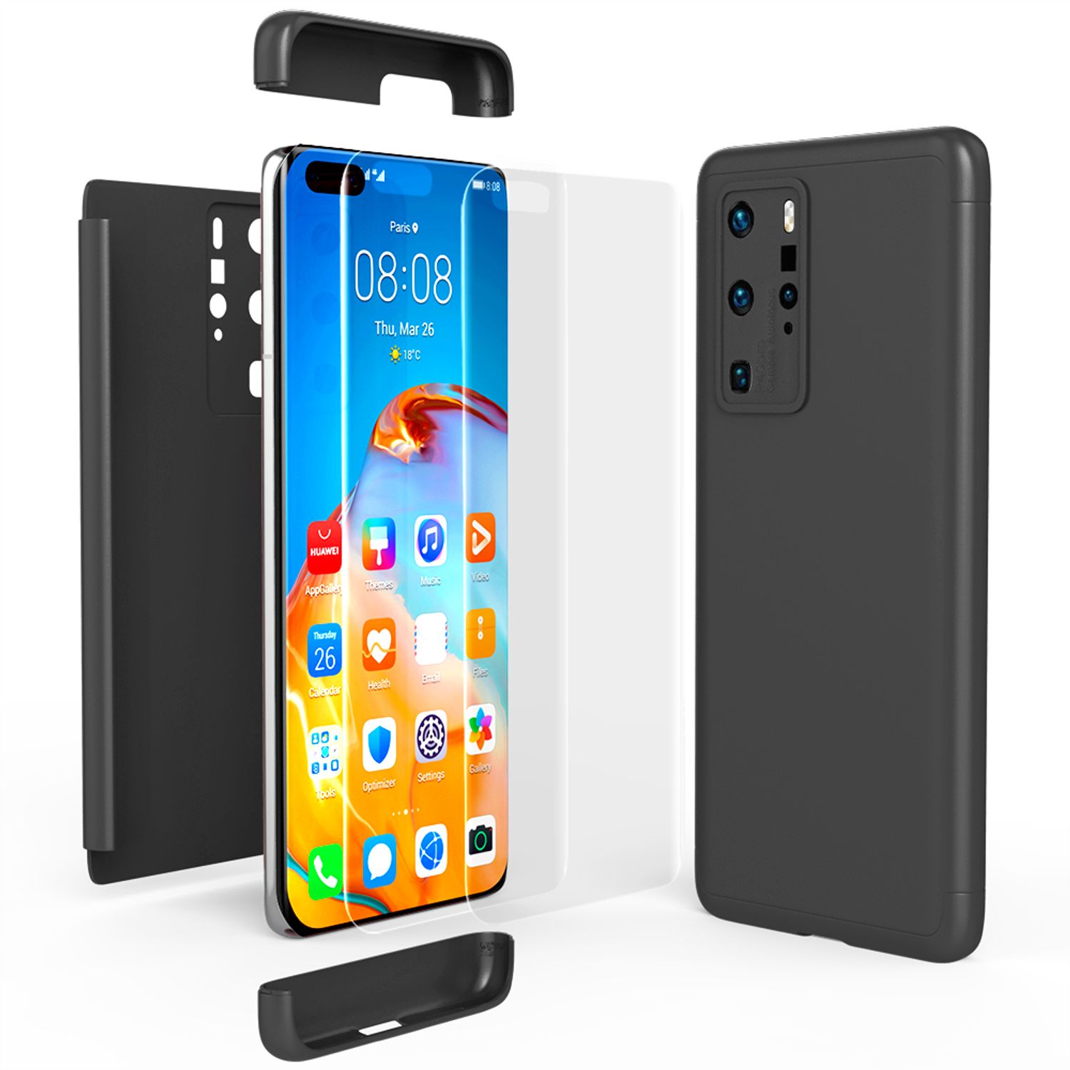 NALIA 360 Grad Handyhülle kompatibel mit Huawei P40 Pro Hülle, Hard-Case & Display-Schutzfolie, Full-Cover Rundum Skin Schutzhülle Slim Etui Case, Handy-Tasche Screen Protector Folie