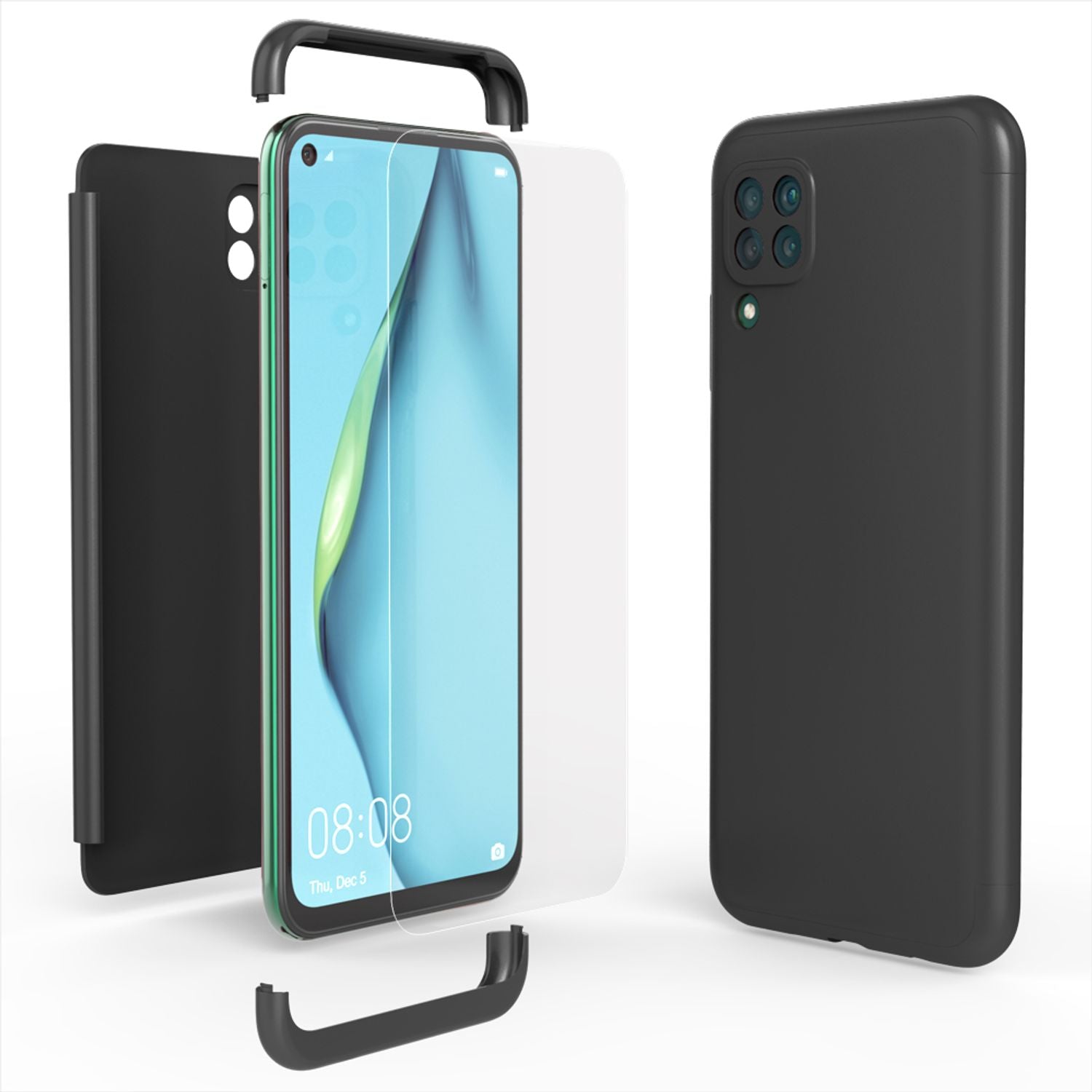 NALIA 360 Grad Handyhülle kompatibel mit Huawei P40 lite Hülle, Full-Cover & Glas vorne hinten Rundum Doppel-Schutz, Dünn Ganzkörper Phone Case Handy-Tasche, Bumper & Displayschutz