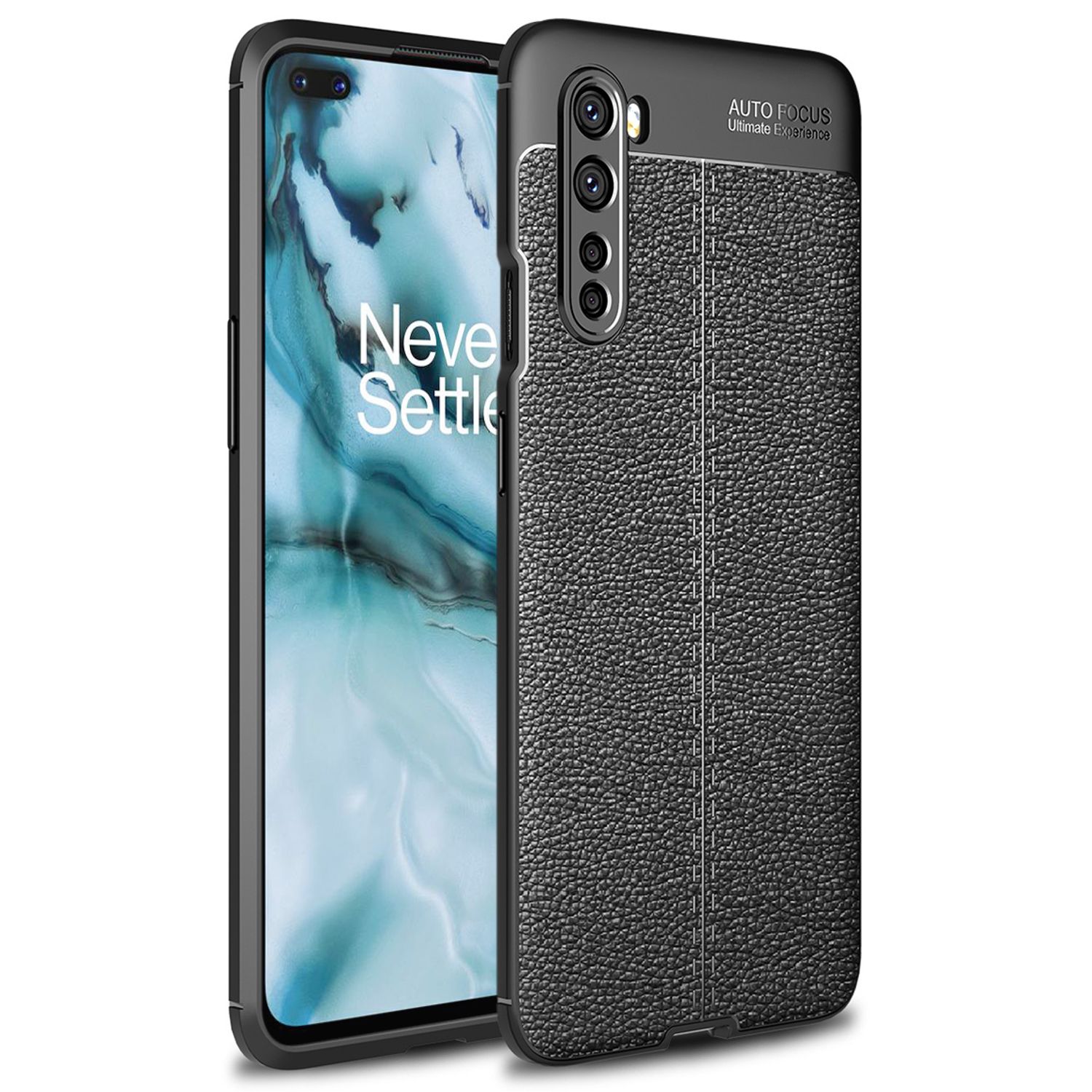 NALIA Design Case kompatibel mit OnePlus Nord Hülle, Leder Look Stylische Handyhülle Stoßfeste Silikon Schutzhülle, Slim Phone Backcover Bumper Skin Dünne Handy-Tasche Cover Etui Kratzfest - Schwarz