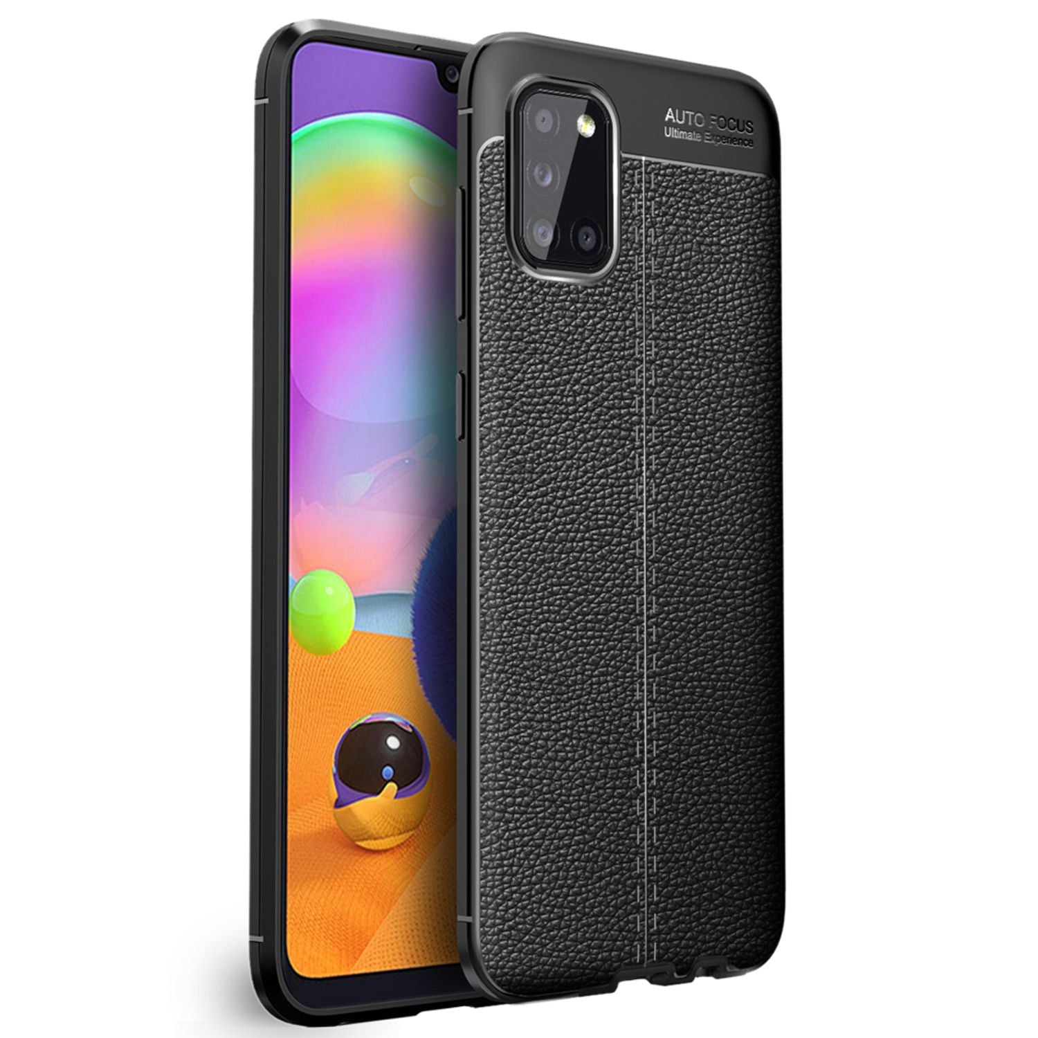 NALIA Design Case kompatibel mit Samsung Galaxy A31 Hülle, Leder Look Stylische Handyhülle Stoßfeste Silikon Schutzhülle, Slim Phone Backcover Skin Dünne Handy-Tasche Cover Etui Kratzfest - Schwarz