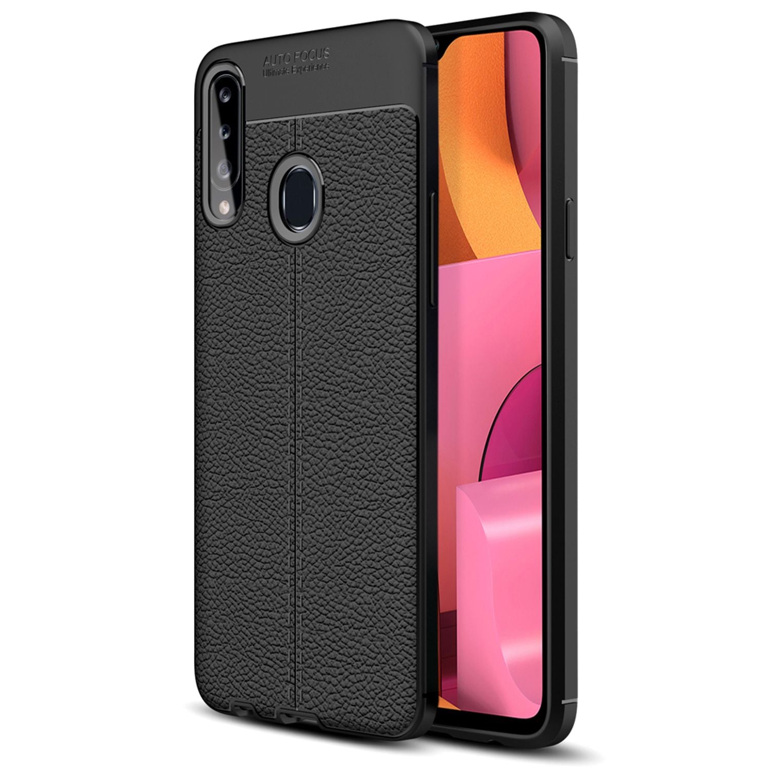 NALIA Design Case kompatibel mit Samsung Galaxy A20s Hülle, Leder Look Stylische Handyhülle Stoßfeste Silikon Schutzhülle, Slim Phone Backcover Skin Dünne Handy-Tasche Cover Etui Kratzfest - Schwarz