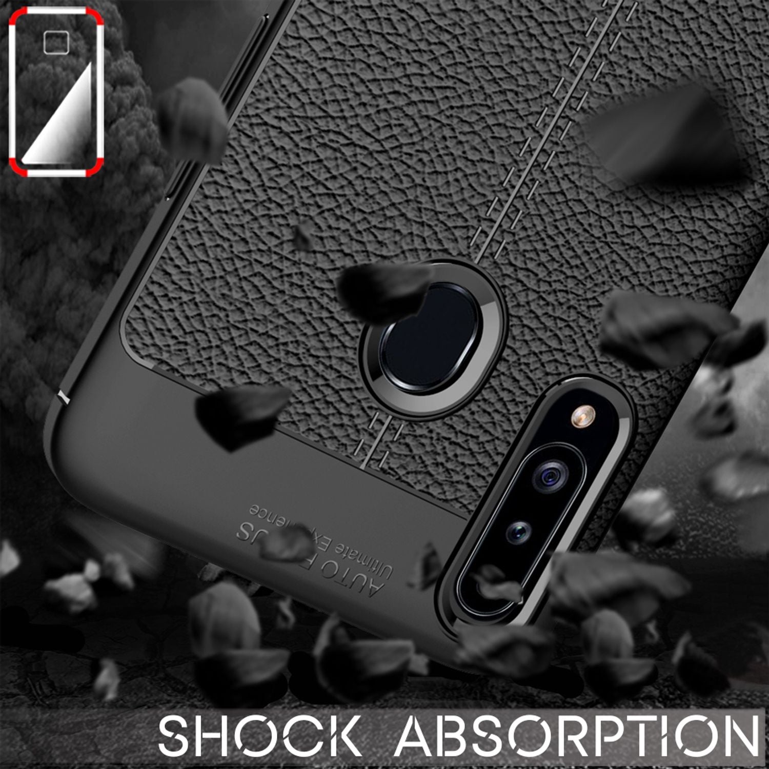 NALIA Design Case kompatibel mit Samsung Galaxy A20s Hülle, Leder Look Stylische Handyhülle Stoßfeste Silikon Schutzhülle, Slim Phone Backcover Skin Dünne Handy-Tasche Cover Etui Kratzfest - Schwarz