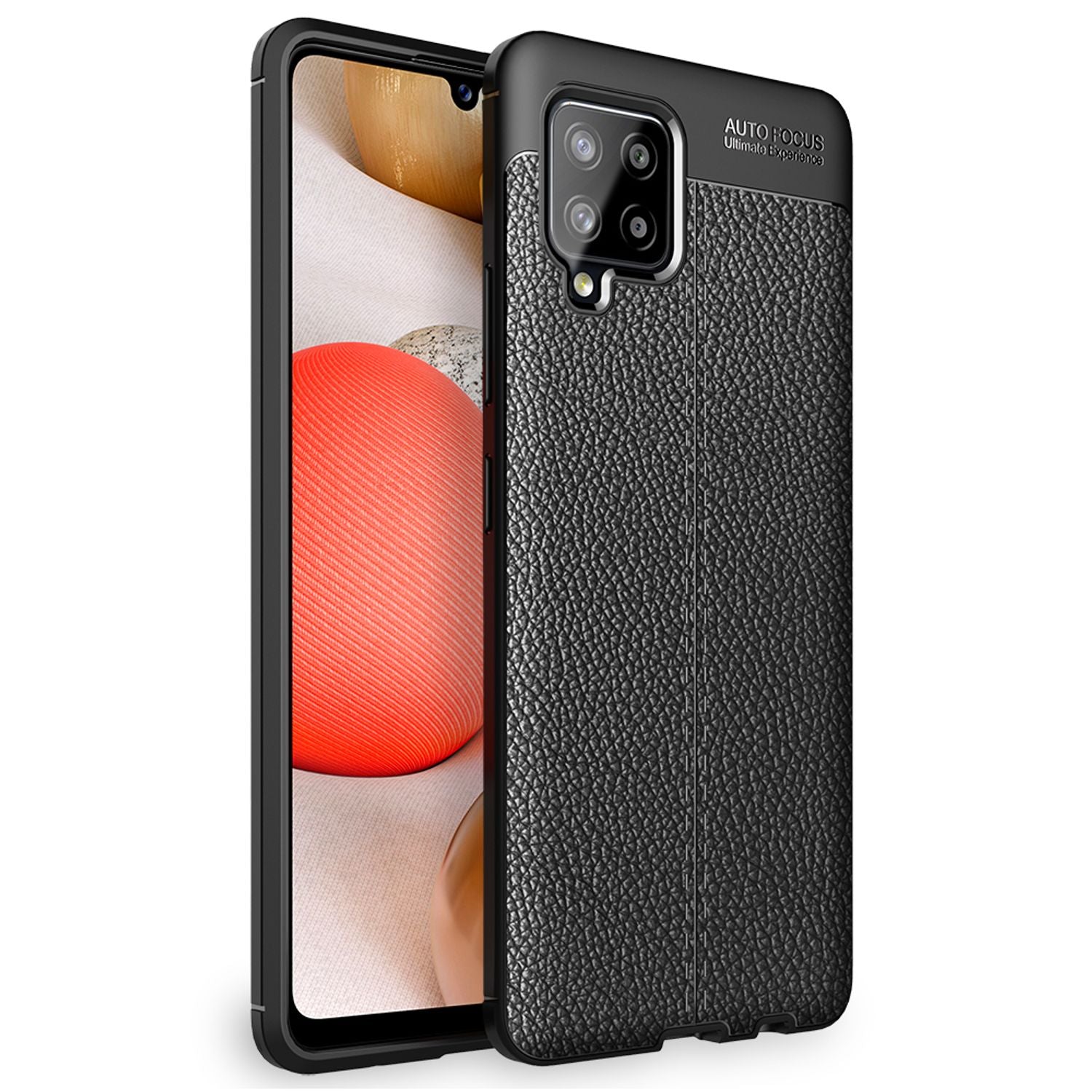 NALIA Design Case kompatibel mit Samsung Galaxy A42 5G Hülle, Leder Look Stylische Handyhülle Stoßfeste Silikon Schutzhülle, Slim Phone Backcover Skin Dünne Handy-Tasche Cover Kratzfest - Schwarz