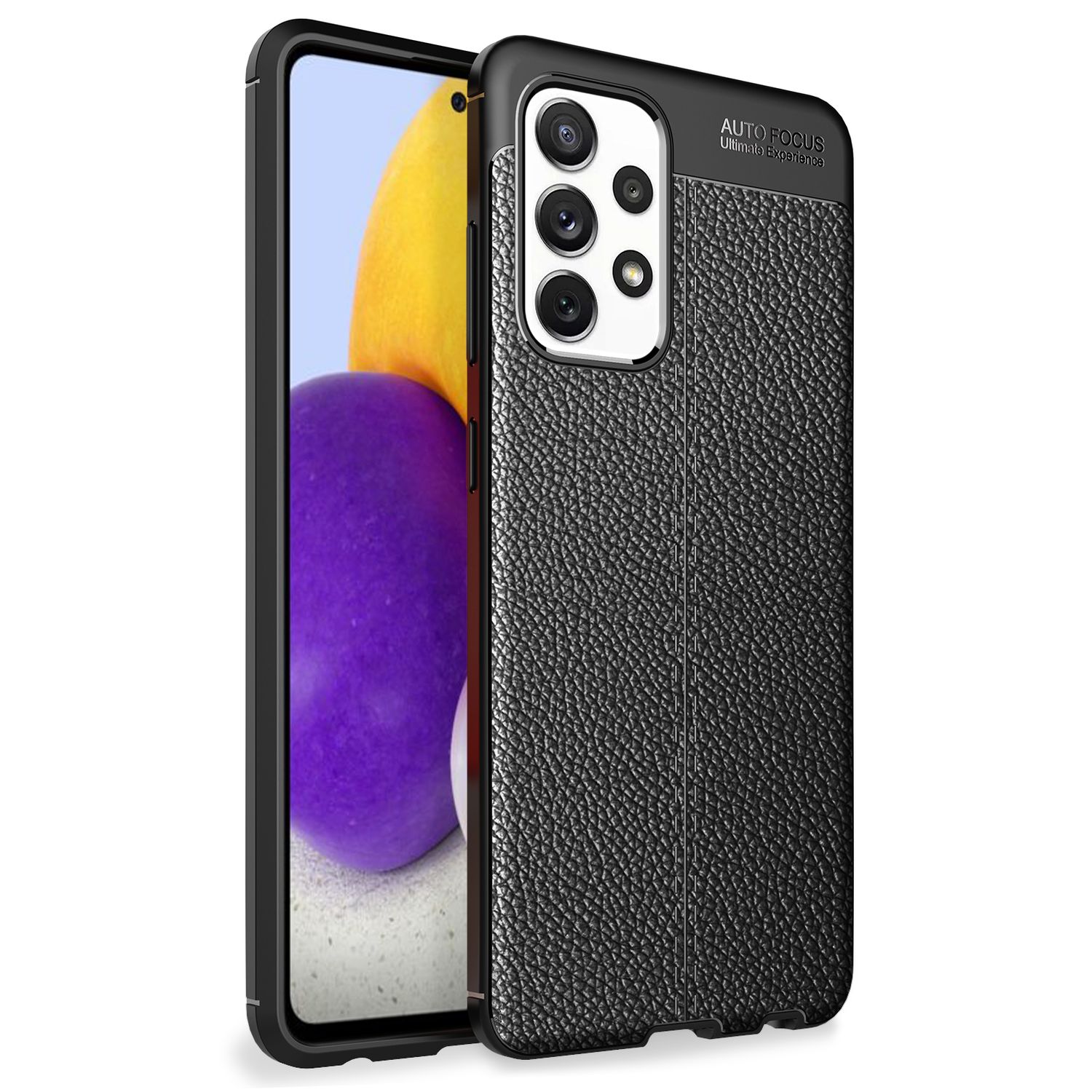 NALIA Design Case kompatibel mit Samsung Galaxy A72 Hülle, Leder Look Stylische Handyhülle Stoßfeste Silikon Schutzhülle, Slim Phone Backcover Skin Dünne Handy-Tasche Cover Etui Kratzfest - Schwarz