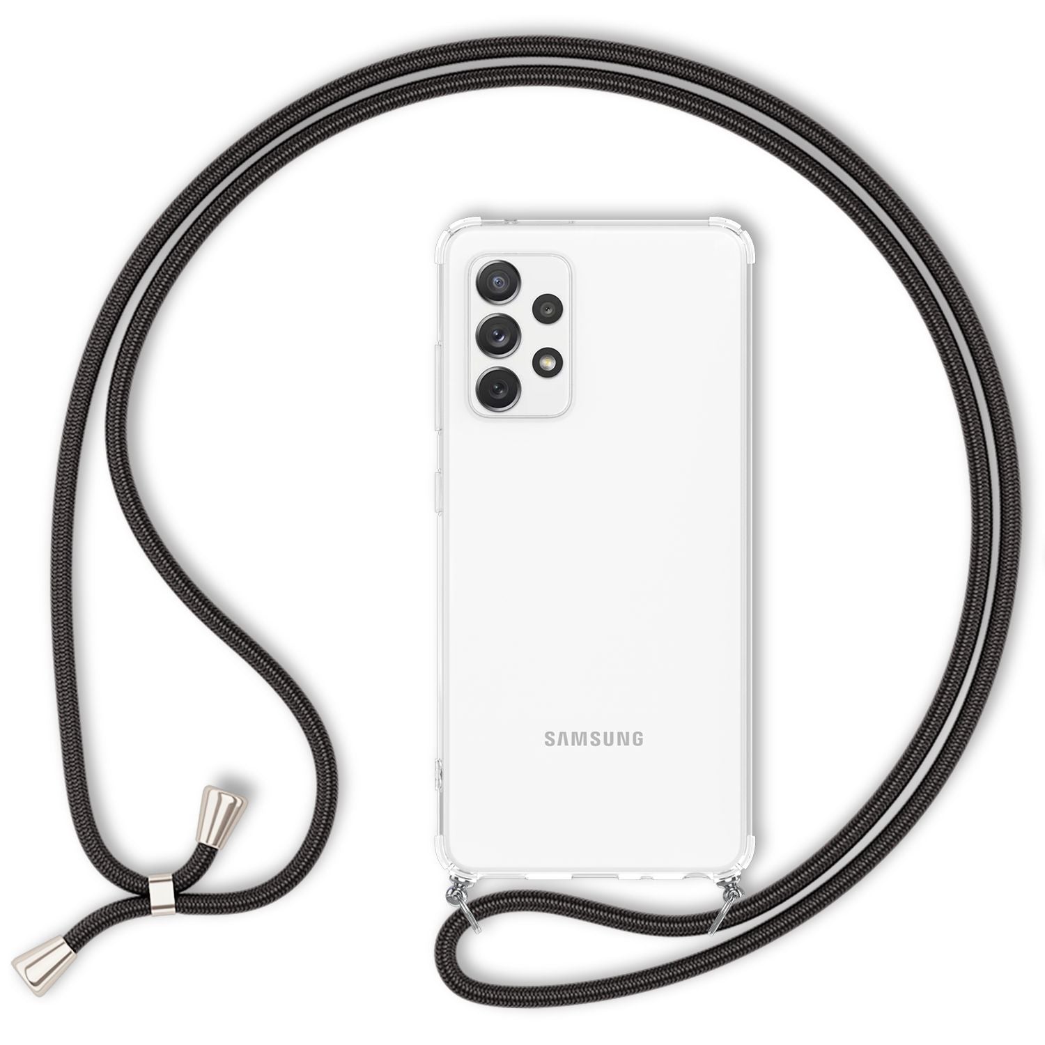 NALIA Handyhülle mit Kette kompatibel mit Samsung Galaxy A72 Hülle, Transparente Schutzhülle & Handy-Schnur, Slim Necklace Hardcase mit Umhänge-Band, Kordel Cover Chain Case Etui