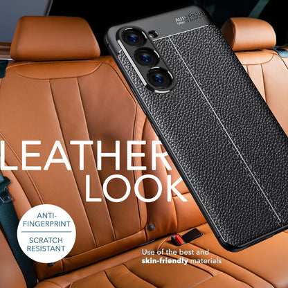 Leder Look Silikon Hülle für Samsung Galaxy S23, 2x Displayschutz Glas, Schwarz