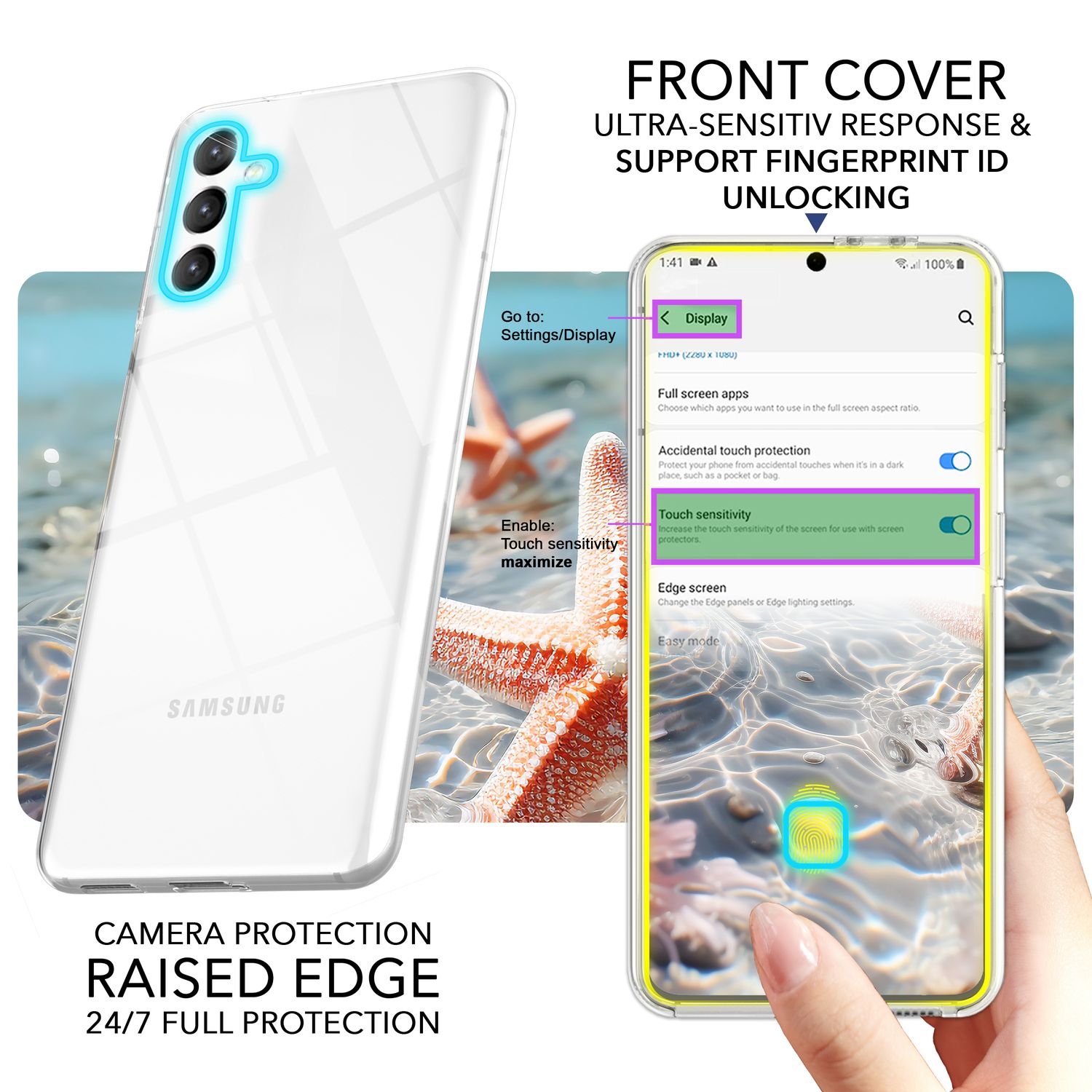 NALIA Klares 360-Grad Hybrid Cover für Samsung Galaxy S24 Ultra