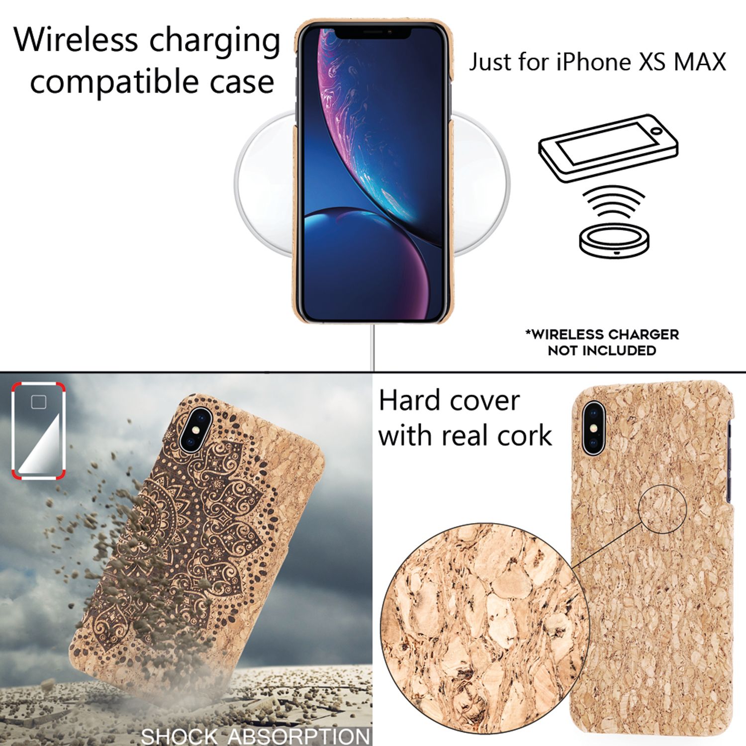 NALIA Kork Hülle kompatibel mit iPhone XS Max, Handyhülle Natur-Holz Look Handy-Tasche Cover Case, Dünnes Ultra-Slim Hardcase Schutzhülle Etui Backcover Bumper