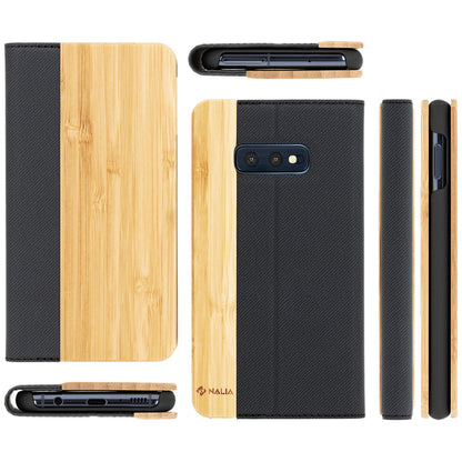 NALIA Echt Holz Klapp Handy Hülle für Samsung Galaxy S10e, Case Cover Tasche